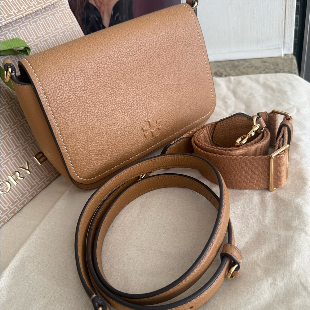 New Tory Burch Thea web flap crossbody tan - Picture 11 of 14